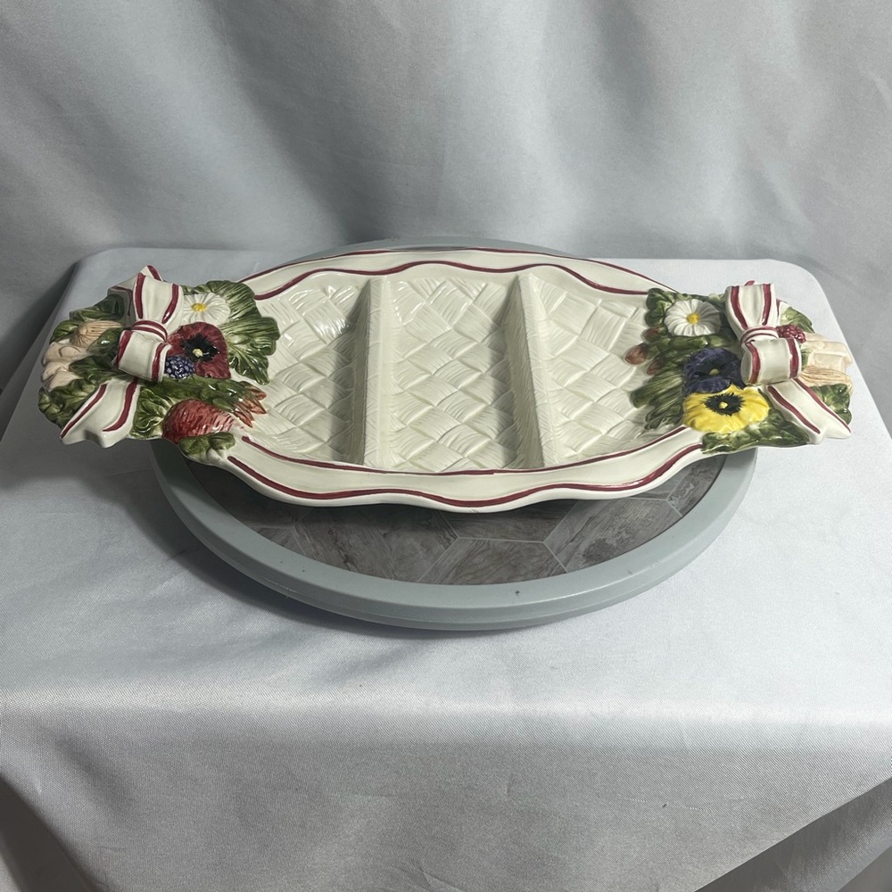 Classic Solutions Mix Vegetable Ribbon Platter Ceramic Divided Tray w Box